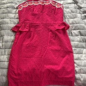 Lilly Pulitzer Dress Strapless Sheath Maybell Womens 4 Azalea Pink Peplu…